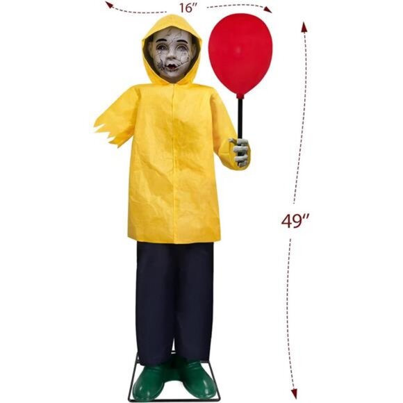 Halloween Decor Outdoor, 4 Ft Life Size Animatronics Prop with Glowing Balloon - Picture 3 of 7